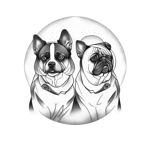 Two Dogs Sitting Next To The Moon