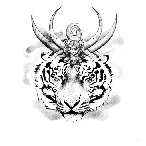 Capricorn Sign With A Tiger And Fire