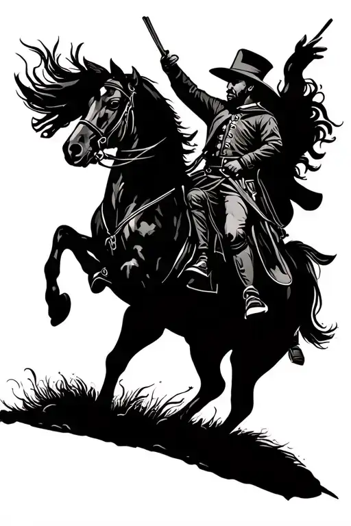 A Rearing Horse With A Civil War Soldier Riding With One Hand In The Air