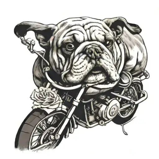 A Bulldog Wearing A Rose Collar Riding A Motorcycle