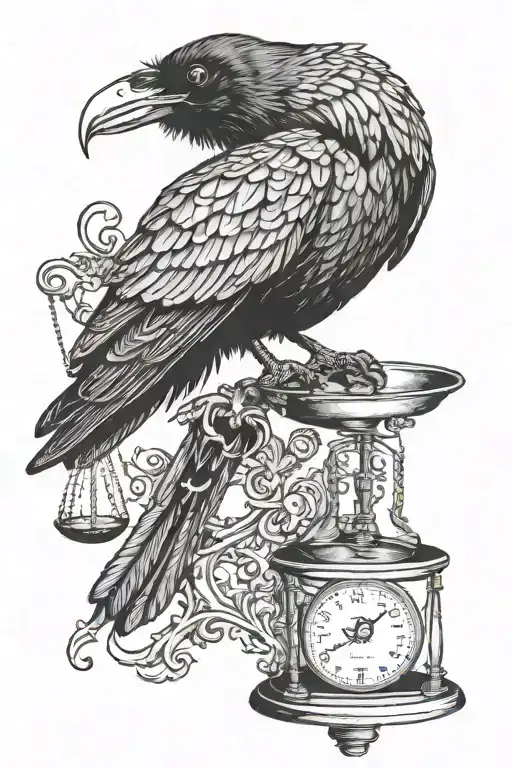 Raven Holding Scales Balancing Life In Beak