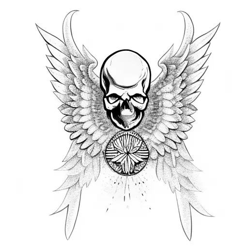 Skull With Angel Wings Mandela Flower