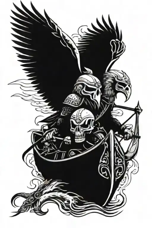 Valkyrie Eagle Viking Boat Skulls