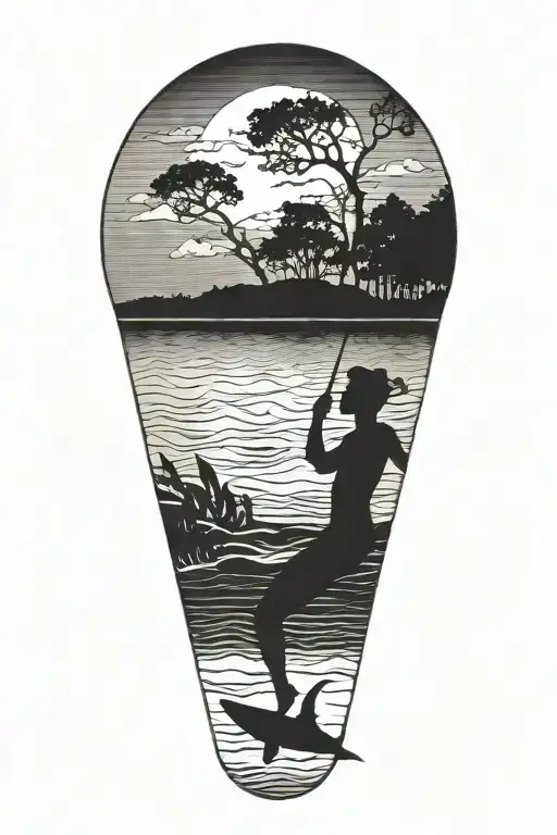 Silhouette Hovering Over Body Of Water