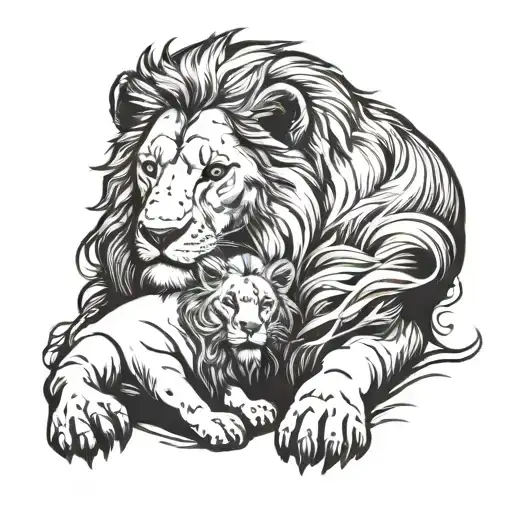 Sad Lion With A Little Girl