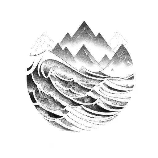Ocean Wave With Mountains That Looks Like Wood Grain Shoulder