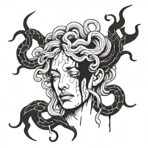 Medusa With Face Melting And Crying Blood