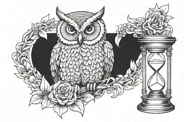 Owl Holding Hourglass With Lilys