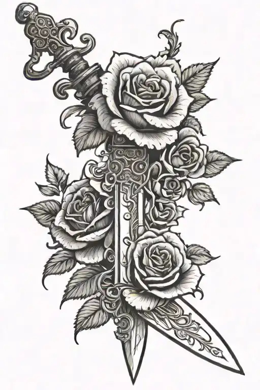 A Sword With Roses Growing On The Blade