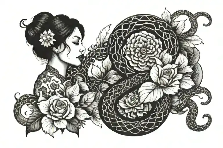 Woman And Snake Zentalgle Floral Patterns