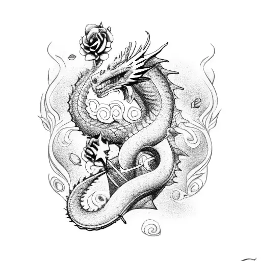 Dragon With Roses And Coffee