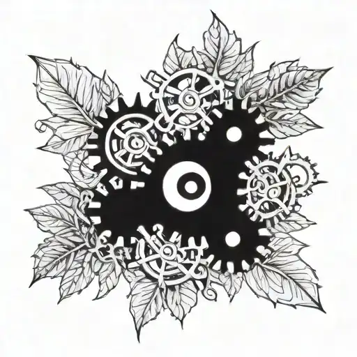 2 Gears And Leaf Intertwined High Solution