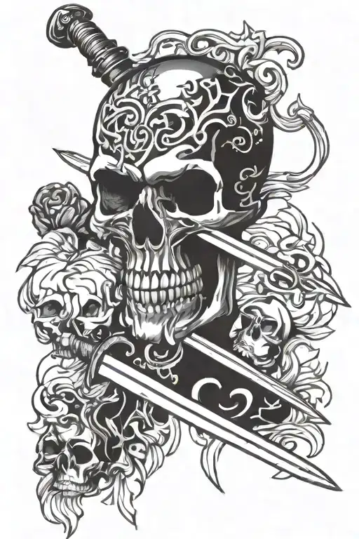 Skull Eating A Heart With Sword