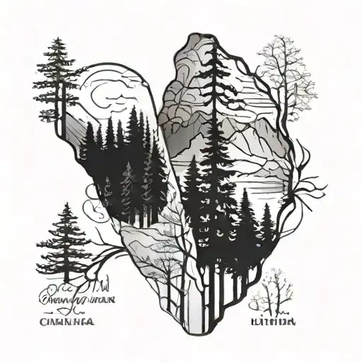 Mountain Sleeve With Tall Trees Black Ink
