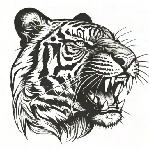 Tiger Face Roaring Black