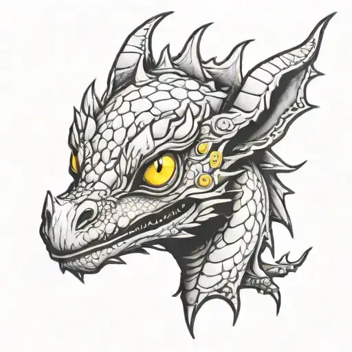 Simple Baby Dragon Black Tattoo With Yellow Eye
