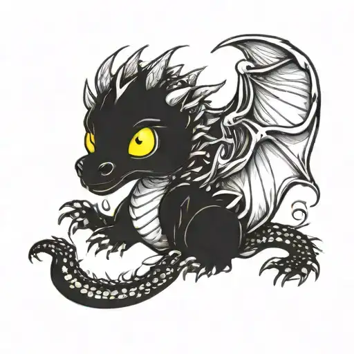Simple Baby Dragon With Yellow Eyes With Legs And Tail