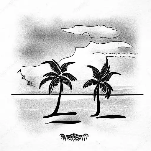 Cloudy Beach With 2 Palm Trees