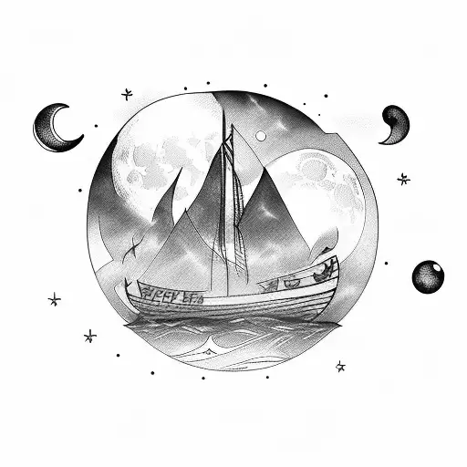 4 Vikings On A Boat Looking At The Moon