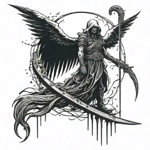 Death With A Scythe And An Angel And Rain