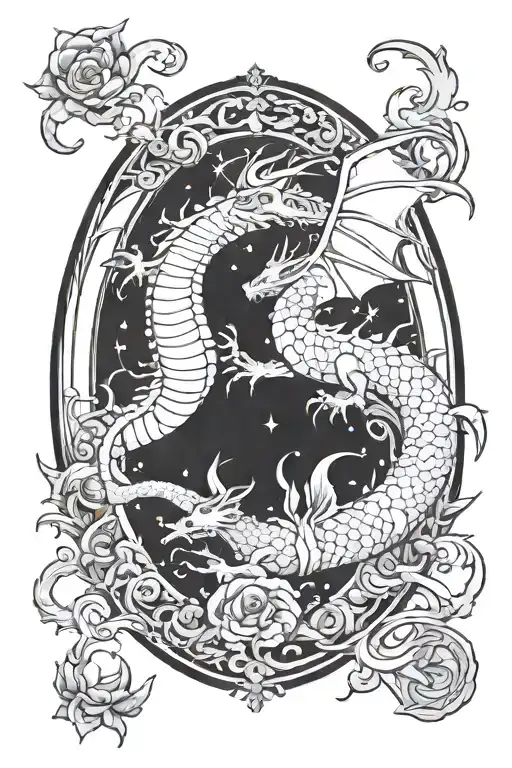 Dragon With Night Sky And Smoke Inside Traditional Oval Frame