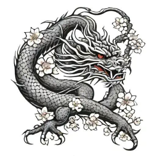Japanese Dragon With Cherry Blossoms