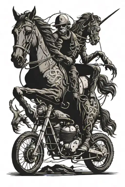 Death Is Riding A Horse And The Horse Slowly Turns Into A Chopper Bike