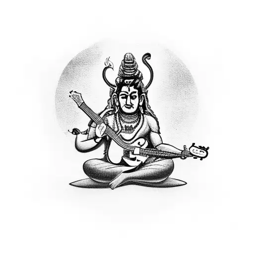 Shiva Playing A Guitar Made Of Fire