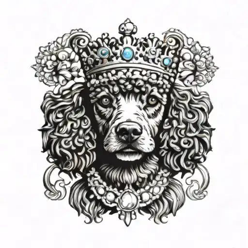 Bejeweled Crown On The Head Of A Black Poodle