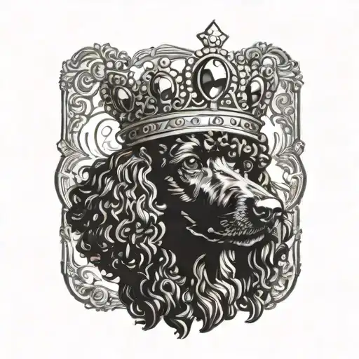 Bejeweled Crown On The Head Of A Black Poodle