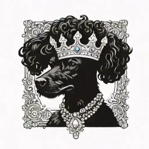Bejeweled Crown On The Head Of A Black Poodle
