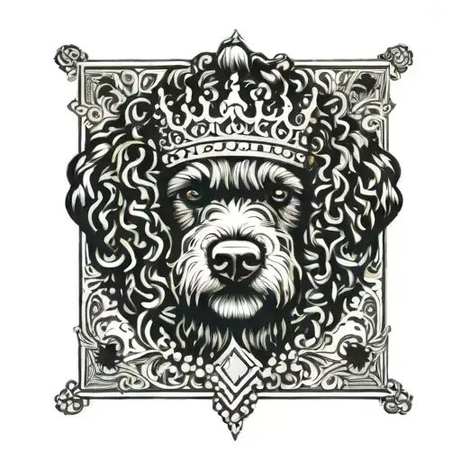 Bejeweled Crown On The Head Of A Black Poodle