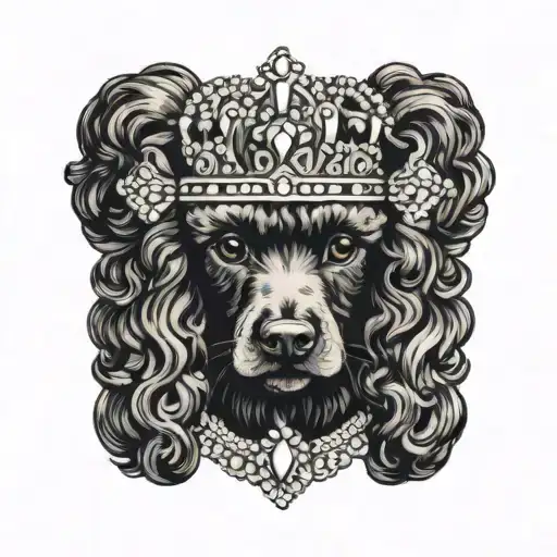 Bejeweled Crown On The Head Of A Black Poodle