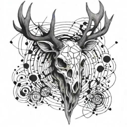 Elk Skull Surrounded By Abstract Lines And Circles