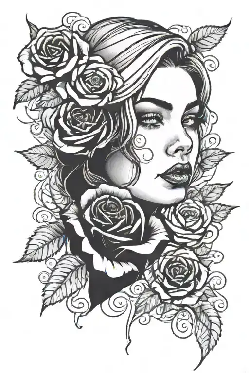 Woman Face Black Roses Dark