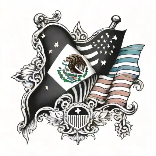 American Flag With Mexican Flag And A Guatemalan Flag