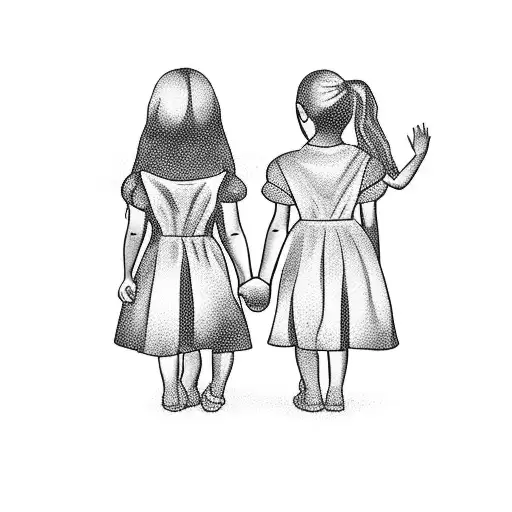 Silhouette Of Two Little Girls Holding Hands With Their Mom With Their Backs Turned