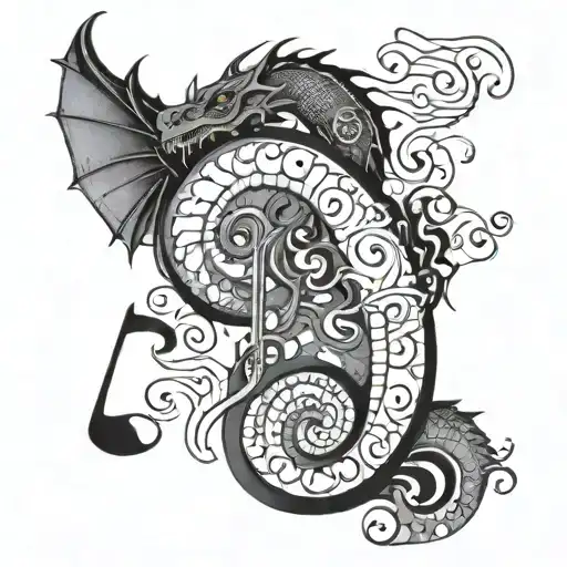 Dragon Shaped As Bass Cleff With Music Notes Feminine