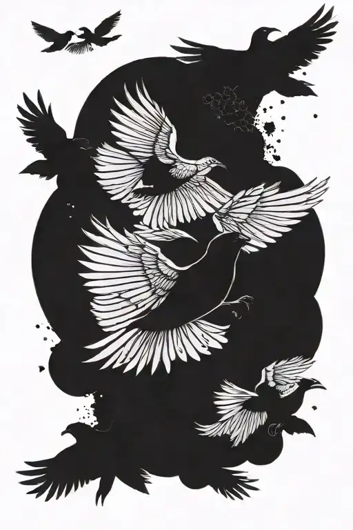 Small Itachi Crow Flock Flying Black