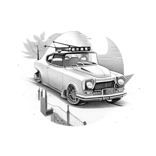 Vintage Car Driving Through A Futuristic Cityscape