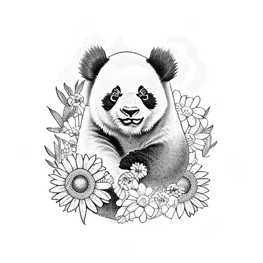 Tattoo Little Panda And Sit On Daisies