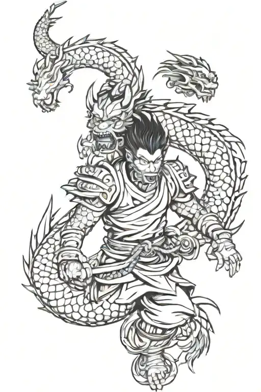 Combine Wukong And Dragon In A Japanese Style