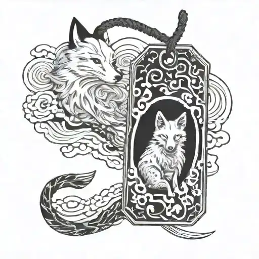 Japanese Omamori Tag With Fox Emerging From The Inside