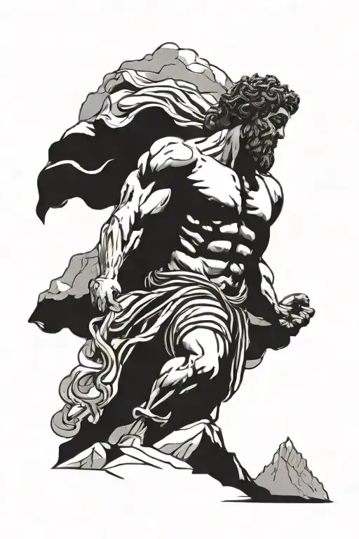 Hercules Greek God Figure Surrounded My Mountain Range