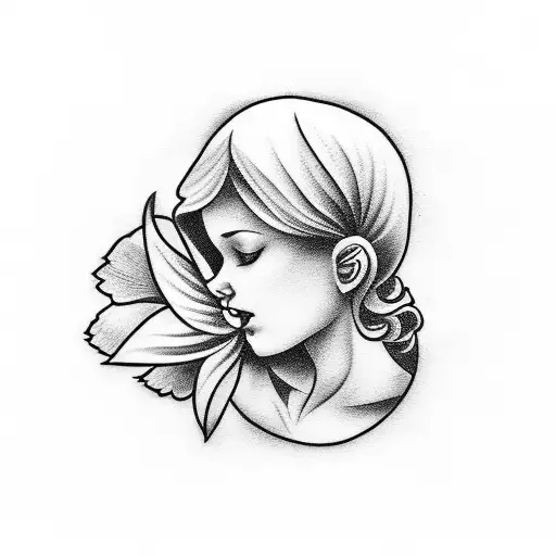 Angel From The Side With A Flower In Hand