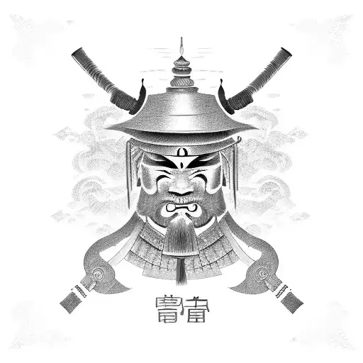 Drawing In Chinese Samurai Style With Hieroglyphs