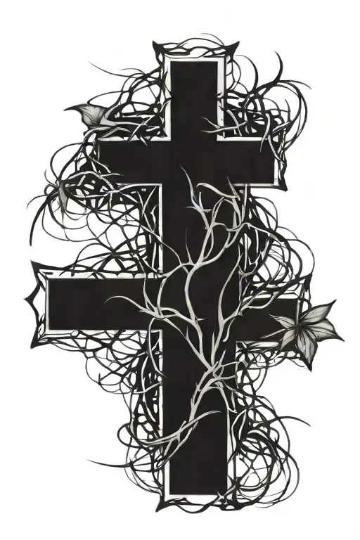 Cross With Crown Of Thorns Wrapped Round