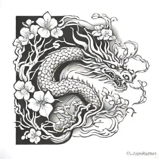 Japanese Cherry Blossom Tree Dragon