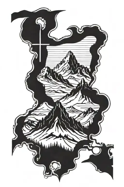 A Mountain Range Silhouette With A Hidden Christian Cross Incorporated Into The Design