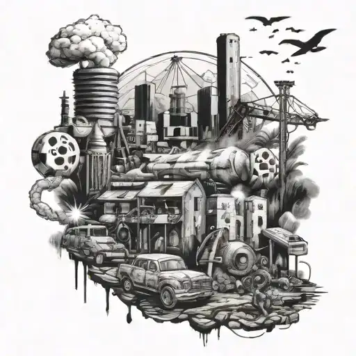 A Post-apocalyptic Scene Inspired By Fallout New Vegas Featuring Iconic Landmarks And Characters